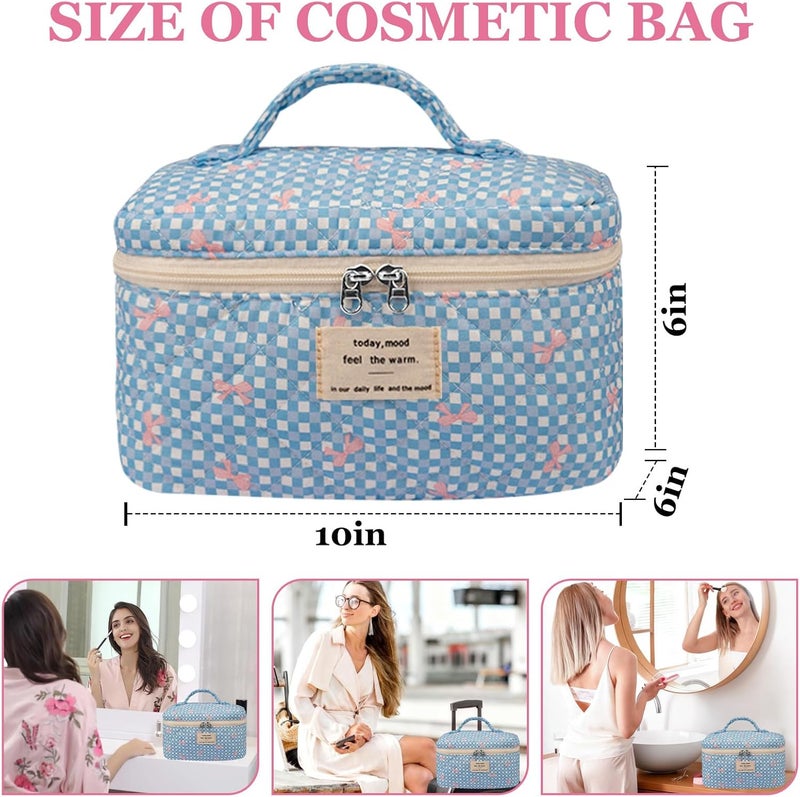 Gosect Large Makeup Bag, Cute Cosmetic Bag for Women Girls, Floral Coquette Aesthetic Toiletry Bag, Travel Make Up Organizer Bag (Blue Butterfly) - Image 2